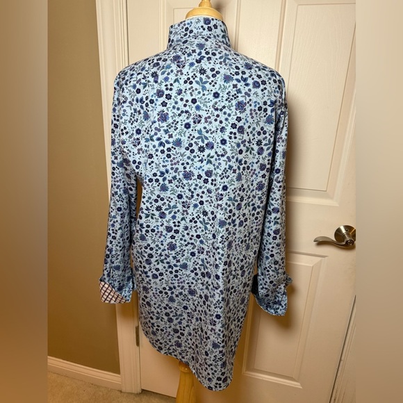 Thomas Dean Floral Blue Men's Shirt w reverse cuffs-Size XL - Picture 3 of 8